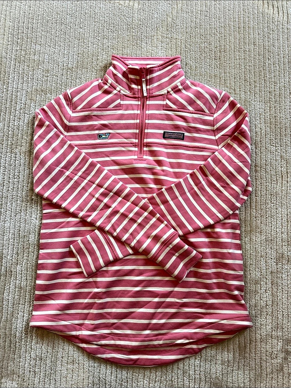 vineyard vines The Shep Shirt Striped Quarter-Zip in Pink & White Size Small